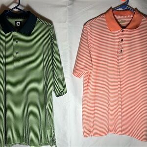 Izod & FootJoy Men’s Striped Polo Shirt Duo - Green and Peach